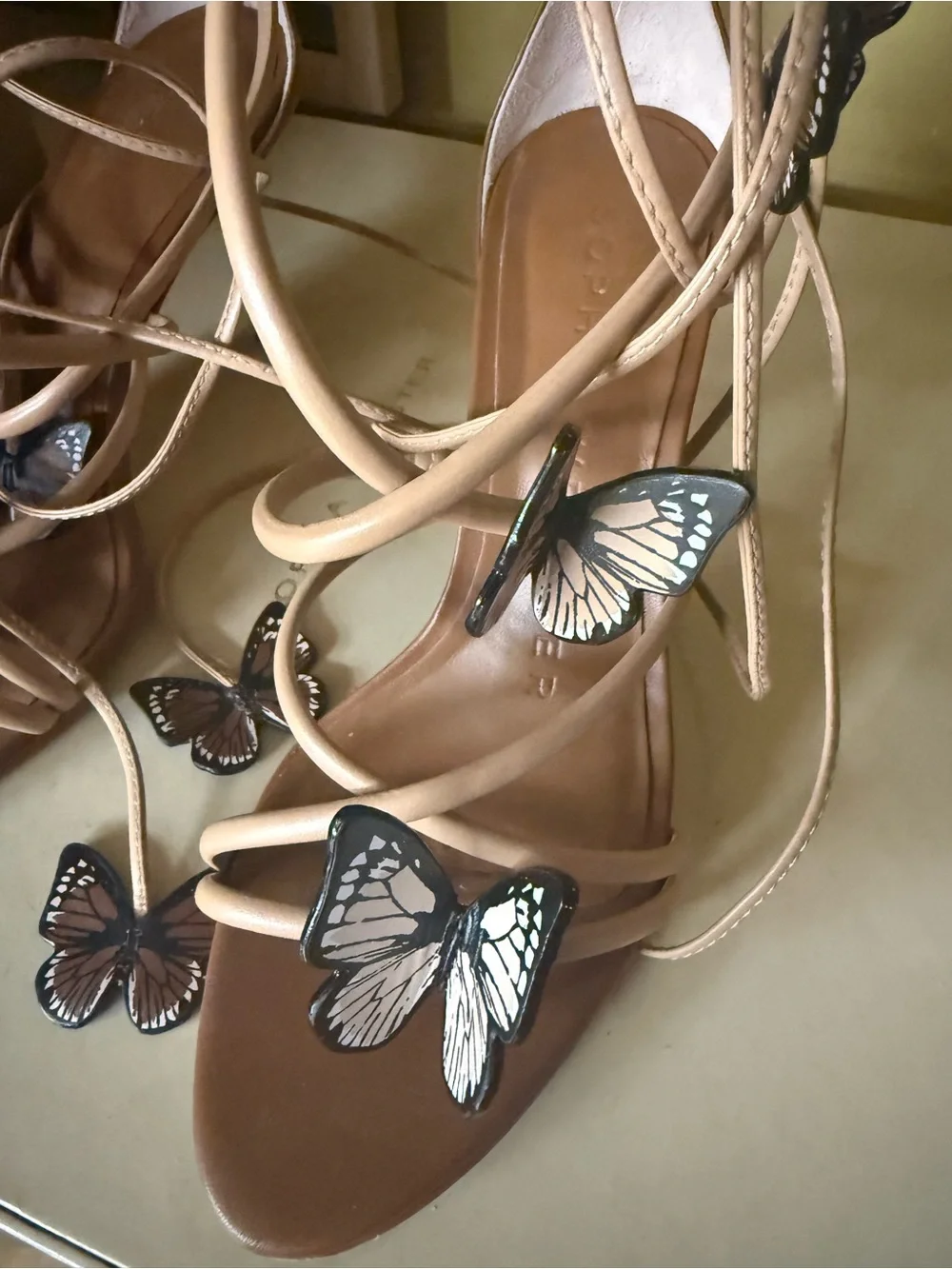 Sophia Webster Tan Butterfly Lace-Up Stiletto Heels